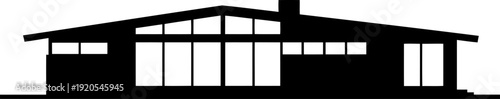 Mid-century modern ranch house silhouette with floor to ceiling windows
