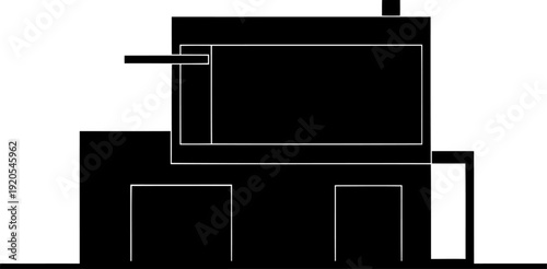 Minimalist cubic house silhouette with geometric architectural lines