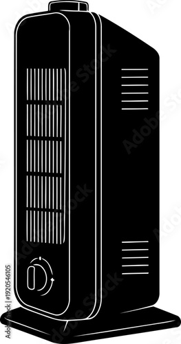 Modern tower space heater silhouette with control knob and grill