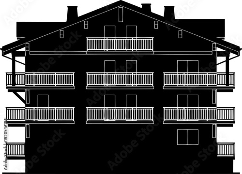 Multi-story apartment building silhouette with balconies