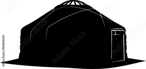 Perspective silhouette of a traditional central asian yurt dwelling
