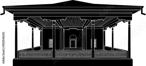 Persian style pavilion silhouette featuring slender columns and a decorated ceiling