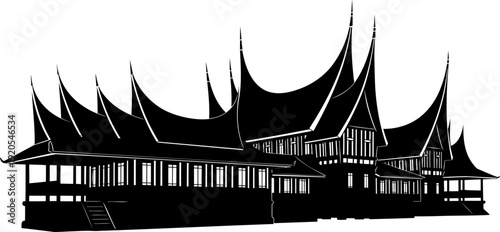 Rumah gadang traditional house silhouette with horn shaped roofs