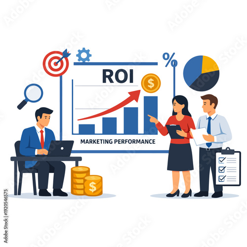 Business meeting with analytics and roi discussion.
