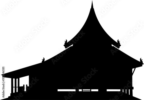 Silhouette of a thai style pavilion with a high spired roof