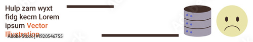 Data storage issues, technological failures, error communication, server problems, emotional reactions, database malfunction. Server and sad face icon. Data storage and error communication concept
