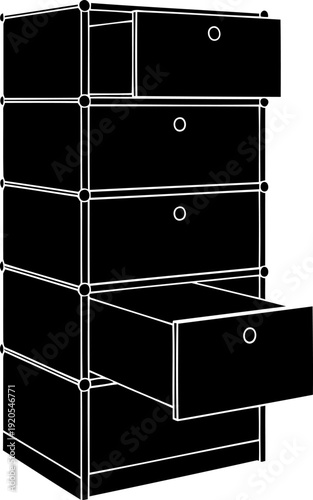 Tall black chest of drawers with two open compartments