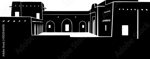 Traditional middle eastern architecture silhouette with courtyard