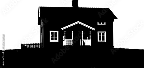 Traditional wooden house silhouette accompanied by a small picket fence