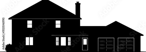 Two story family home silhouette featuring a double garage