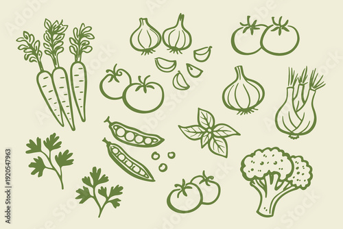 Vegetable doodle set hand drawn vector illustration