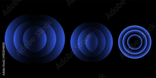Sonic waves, WiFi signal glowing elements, radar sensor light effects, round wireless network neon symbols. Vector illustration.