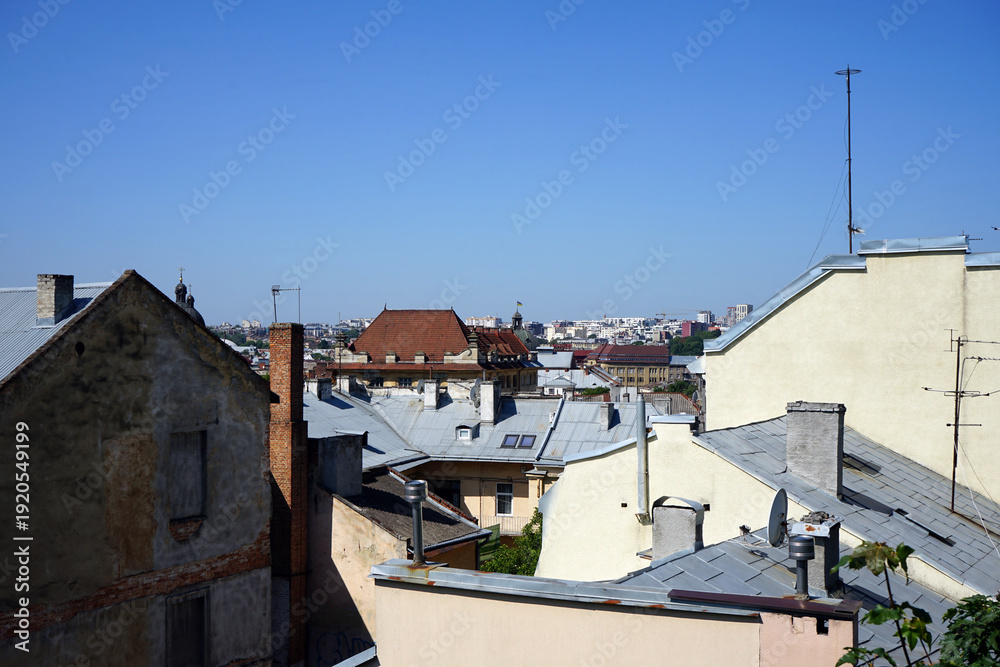 Fototapeta premium Panorama of city roofs in Lviv