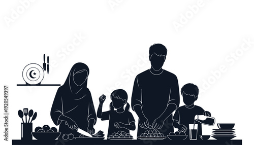Family cooking together in the kitchen with children