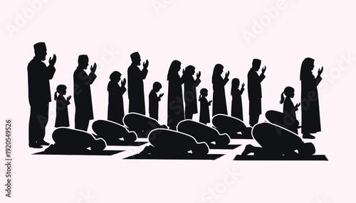 A group of people in prayer on a pink background