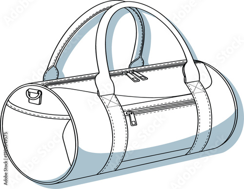 Modern sports duffel bag vector illustration with zipper details and handles for travel gym fitness and luggage lifestyle concepts isolated on white.