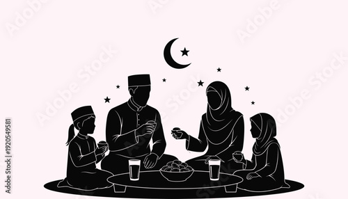 Family sitting together on the floor eating at night