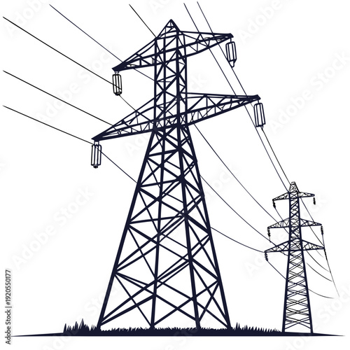 Electricity transmission towers with power lines pylons 1