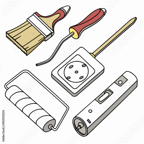 Diy renovation tools paintbrush screwdriver roller extension cord