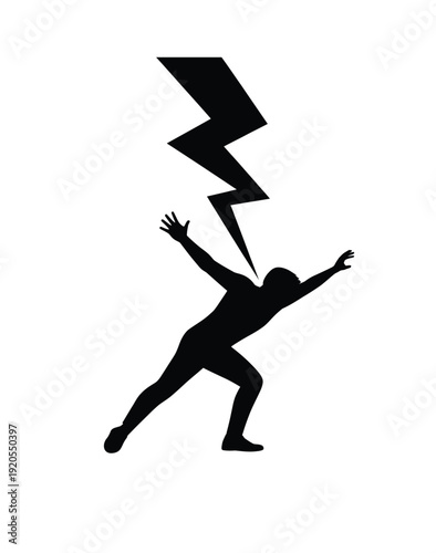 A black silhouette of a person being struck by a lightning bolt from above, depicting shock or impact.