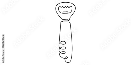 Continuous line drawing of a classic metal bottle opener and corkscrew kitchen tool Vector, illustration