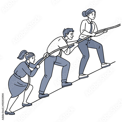 Group strength teamwork business people pulling rope