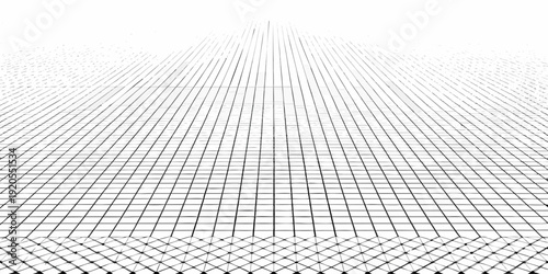 Abstract digital grid converging towards a vanishing point in white