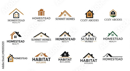 Collection of modern house logos and home icons.
