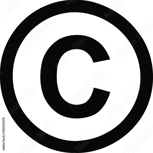 Copyright symbol a black letter C inside a circle representing intellectual property and legal protection isolated on a white background