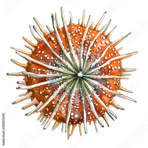 Sea Urchin, watercolor vector clipart, isolated on a white background.