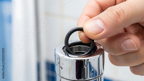 Repairing leaky faucet with new o-ring to solve plumbing problems indoor
