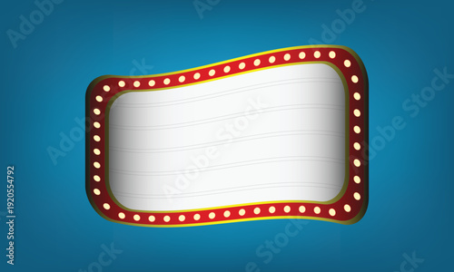 Retro Marquee Light Frame Sign with Blank Display on Blue Background