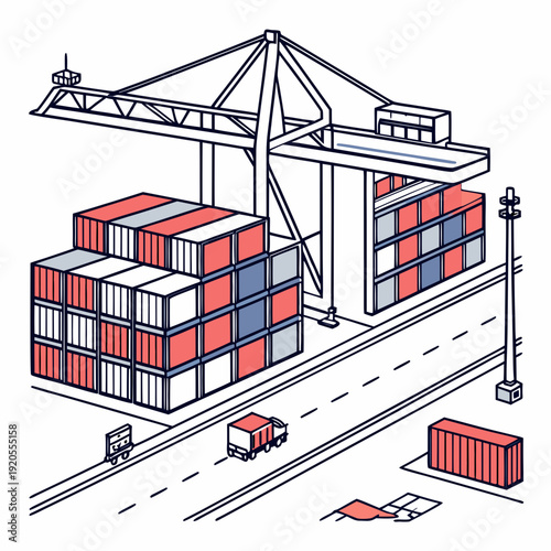 Large container depot with cranes and trucks cargo containers