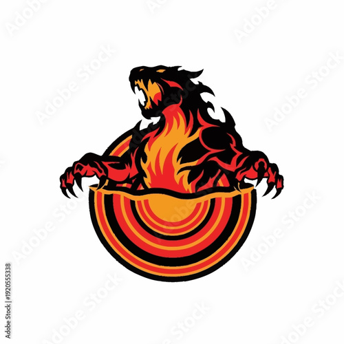 Fierce Dragon Emerging from Flames and Fire.