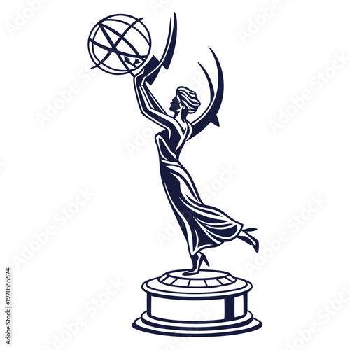 Navy blue of woman holding statuette luxury trophy