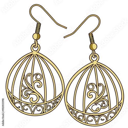 Gold filigree ball earrings with scrollwork details