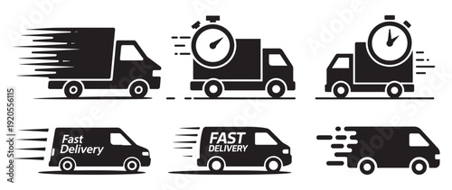 Fast shipping van silhouette icons for commercial delivery service. vector illustration eps 10