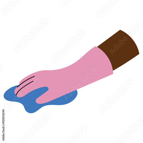 Cleaning Rubber Glove Wiping Surface.Flat vector illustration of a rubber cleaning glove wiping a surface. Perfect for household, hygiene, cleaning service, sanitation and home care concepts.