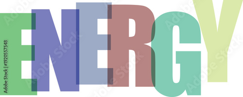 Overlapping letters spell out ENERGY in a spectrum of muted pastel colors Colorful text effect
