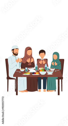 Family Gathering Around Dinner Table Together.