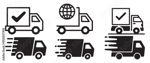 lobal shipping and international logistics truck icons with globe. vector illustration eps 10