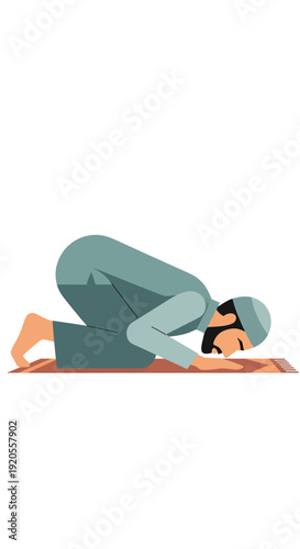 Man Performing Prostration in Prayer Position.