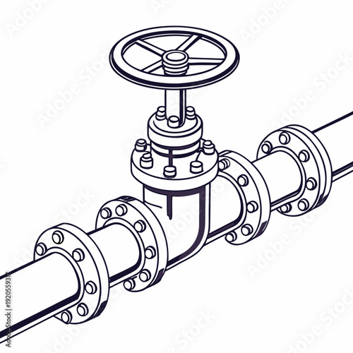 Industrial gas pipe with valve and flanges