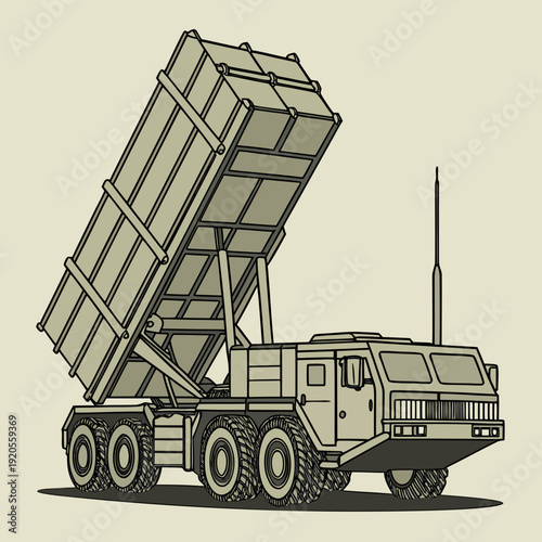 Military truck with missile launcher system vehicle