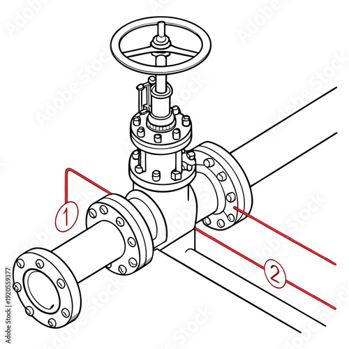 Industrial valve with pipe and flanges bolts wheel handle