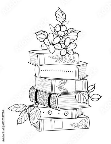 Ilustración sinSucculent Plant on Books – Minimal Fine Line Botanical Illustration título