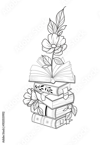 IlustraciFlower Growing from Stack of Books – Minimal Line Art Illustrationón sin título