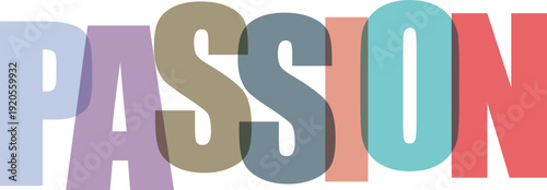 Translucent pastel colored letters spelling the word PASION on a white Colorful text effect