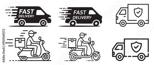 Fast delivery van silhouette icons with motion speed lines. vector illustration eps 10