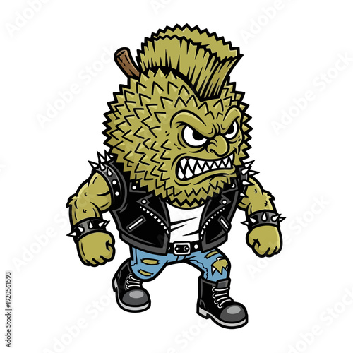 Angry Durian Punk Rocker Cartoon Character Illustration.